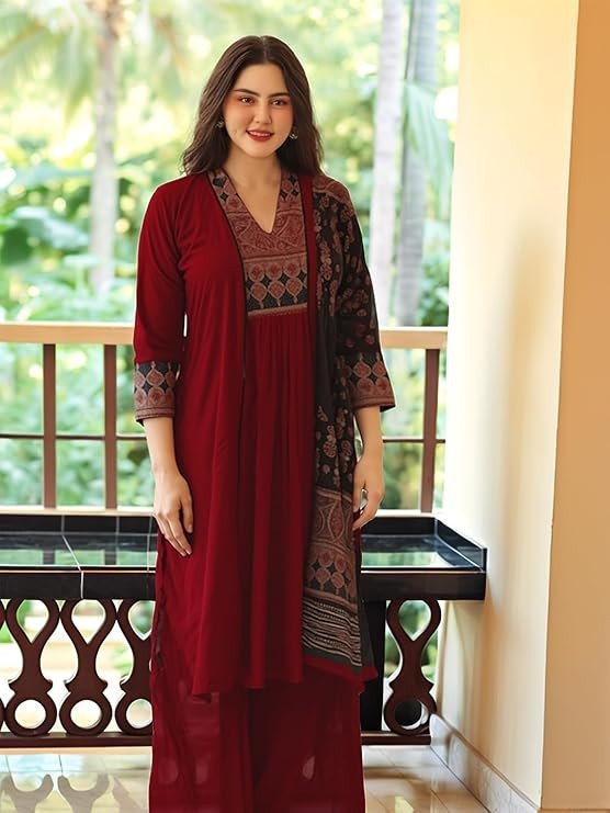 Women's Rayon Viscose Straight Printed Kurta with Pant & Dupatta